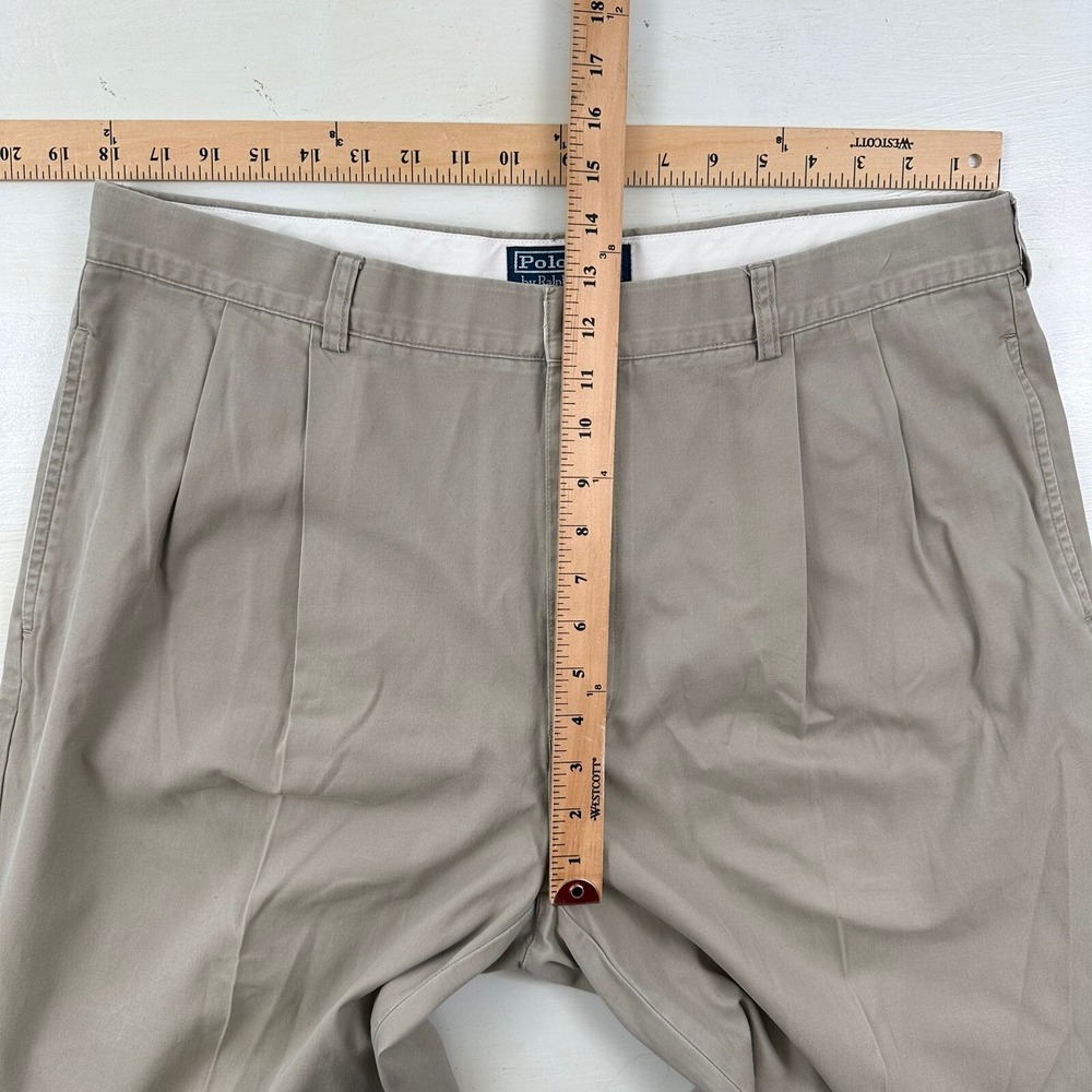 VTG Polo Ralph Lauren Relaxed Pleated Chino Pants Mens 37x32 Cuffed Khaki Beige - Picture 3 of 8